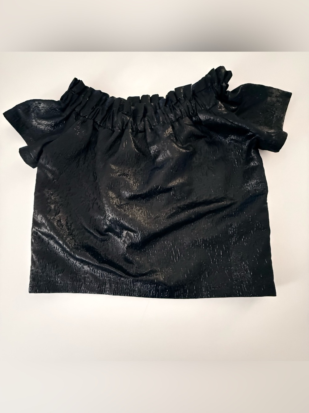 ASOS Black Off-Shoulder Ruffle Faux-Leather Top - Picture 4 of 7